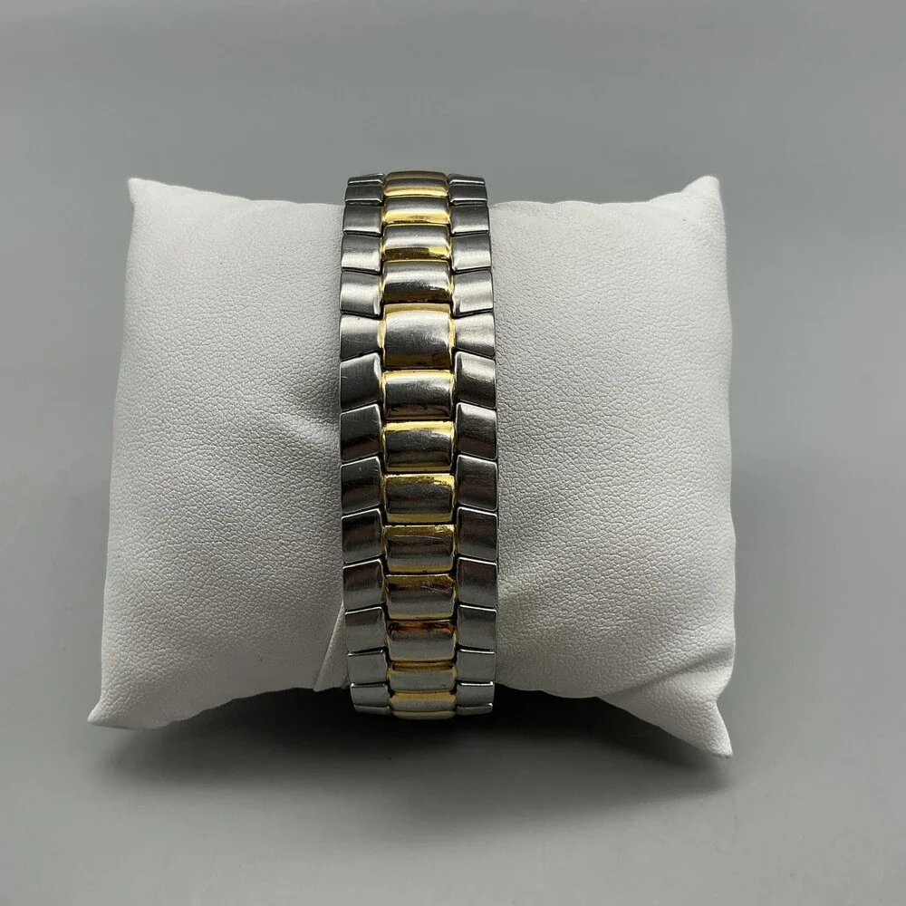 Armitron Mens Watch 36mm Gold Silver Tone Expansion Band Day Date New Battery